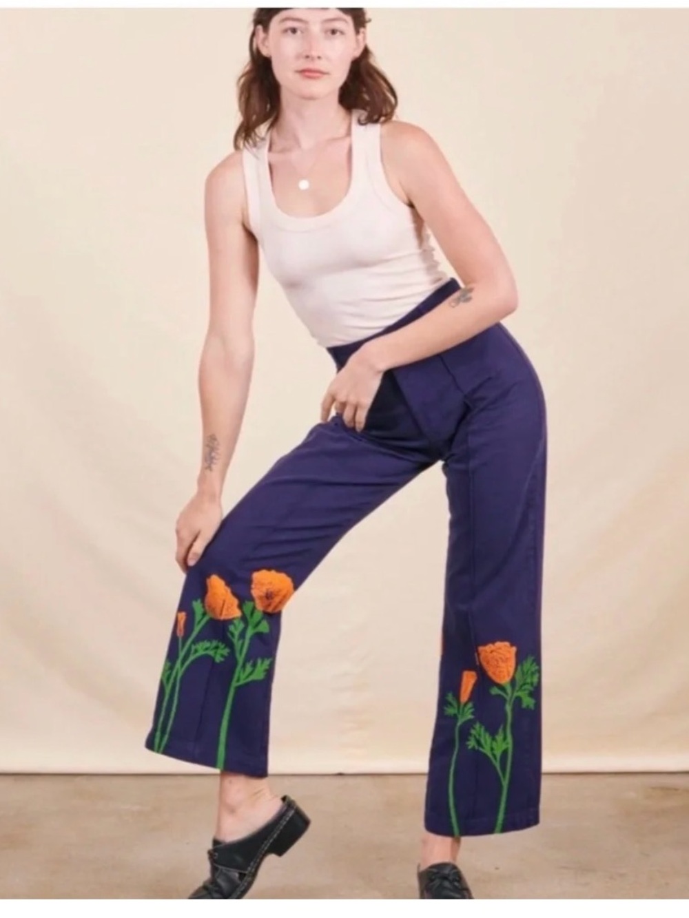 Big Bud Press Navy western pant with poppy print NWOT